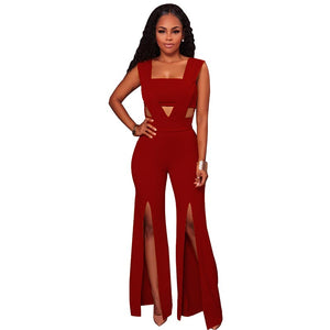 Nikka Red Cut Out Slit Legs Jumpsuit #Jumpsuit #Red SA-BLL55366-3 Women's Clothes and Jumpsuits & Rompers by Sexy Affordable Clothing