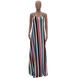 Euramerican Striped Floor Length Dress #Sleeveless #Striped #Spaghetti Strap SA-BLL51447 Fashion Dresses and Maxi Dresses by Sexy Affordable Clothing