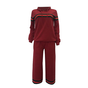 Leisure Hooded Collar Patchwork Red Cotton Two-piece Pants Set #Tracksuit #Two Piece #Hooded SA-BLL28017-3 Sexy Clubwear and Pant Sets by Sexy Affordable Clothing