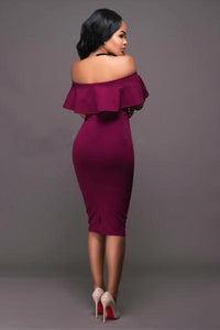 Ocala Burgundy Off-The-Shoulder Ruffle Dress #Midi Dress SA-BLL36132-2 Fashion Dresses and Midi Dress by Sexy Affordable Clothing