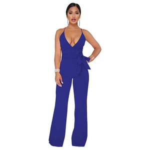 Straps Halter Women's Wide Leg Jumpsuits #Straps #Deep-V #Royal Blue SA-BLL55514-4 Women's Clothes and Jumpsuits & Rompers by Sexy Affordable Clothing