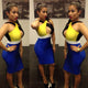 yellow/blue color block Bodycon Dresses  SA-BLL2745-1 Fashion Dresses and Bodycon Dresses by Sexy Affordable Clothing