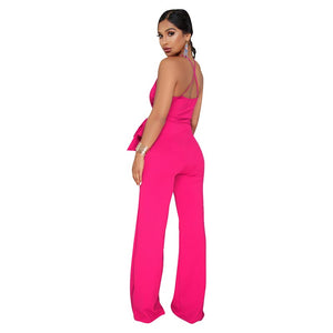 Straps Halter Women's Wide Leg Jumpsuits #Straps #Rose #Deep-V SA-BLL55514-1 Women's Clothes and Jumpsuits & Rompers by Sexy Affordable Clothing