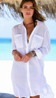 White Crinkle Twill Beach Shirt #Cardigan #Cuffed Sleeve SA-BLL38523-1 Sexy Swimwear and Cover-Ups & Beach Dresses by Sexy Affordable Clothing