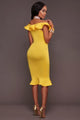 Frida Yellow Ruffle Ponti Midi Dress  SA-BLL36147-1 Fashion Dresses and Midi Dress by Sexy Affordable Clothing