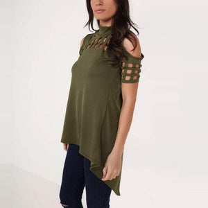 Hollow Out Back Split Slim Casual Tops #Top #Olive Green SA-BLL578-4 Women's Clothes and Blouses & Tops by Sexy Affordable Clothing