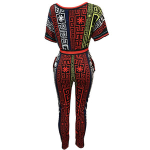 Josie Colorful Print Slash Shoulder Jogger Set #Jumpsuit #Print #Slash Shoulder SA-BLL55443 Women's Clothes and Jumpsuits & Rompers by Sexy Affordable Clothing
