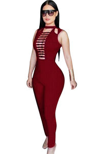 Red Sleeveless Jumpsuit  SA-BLL55297 Women's Clothes and Jumpsuits & Rompers by Sexy Affordable Clothing