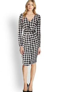 Women Long Sleeved Slim Houndstooth Dress  SA-BLL36007 Fashion Dresses and Midi Dress by Sexy Affordable Clothing