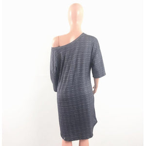 Letter Print Grey Lazy Shirt Dress #Print #O Neck SA-BLL282645-2 Sexy Clubwear and Club Dresses by Sexy Affordable Clothing