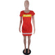 Letter Print Club Dress With Drawstring Waist #Red #Short Sleeve #O Neck SA-BLL282664-2 Sexy Clubwear and Club Dresses by Sexy Affordable Clothing