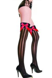Sheer Stripes Thigh Highs With Satin Bow  SA-BLL92263 Leg Wear and Stockings and Pantyhose and Stockings by Sexy Affordable Clothing