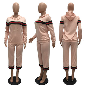 Leisure Hooded Collar Patchwork Pink Cotton Two-piece Pants Set #Tracksuit #Two Piece #Hooded SA-BLL28017-1 Sexy Clubwear and Pant Sets by Sexy Affordable Clothing