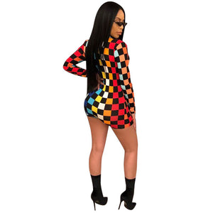 Long Sleeve Printed Plaid Playsuits #Long Sleeve #V-Neck SA-BLL55623 Women's Clothes and Jumpsuits & Rompers by Sexy Affordable Clothing