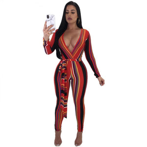 Colorful Sexy Strippes Deep-V Jumpsuit #Jumpsuit #Stripe #V-Neck SA-BLL55434-2 Women's Clothes and Jumpsuits & Rompers by Sexy Affordable Clothing