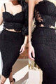 2 Pcs Celeb Lace Lined Bandage Dress in Black