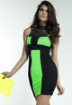 Charming Embroidered Neck Black and Green Mini Dress