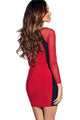 Red Black Hourglass Mesh Long Sleeves Bodycon Dress