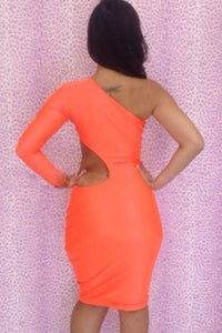 Tangerine One-shoulder Cutout Club Bodycon Dress