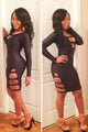 Black Sexy Cut-Out Long Sleeves Party Bodycon Dress