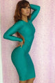 Green Scoop out Back Sexy Sleeved Bodycon Dress