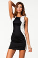 Fashion White Patched Sides Black Mini Dress