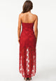 Red Bandeau Lace Evening Dress