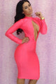 Pink Oval Hollow-out Front Sexy Bodycon Dress