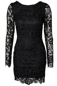 Black Crochet Open Back Vintage Dress