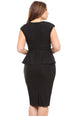 Black Ruched Peplum Dress with Bow