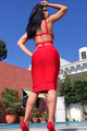 Red Two-piece Bandage Cropped Top Skirt Set
