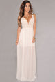 White Lace Plunging Neck Slit Evening Gown