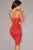 Red Plunging V Neck Strapless Bodycon Party Dress