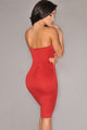 Red Plunging V Neck Strapless Bodycon Party Dress