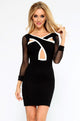 Crossing Front Mesh Sleeves Bodycon Dress