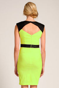 Green Black V Neck-line Bodycon Dress With Waterfall Details