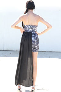 Black Chiffon Hem Attached Strapless Vintage Dress