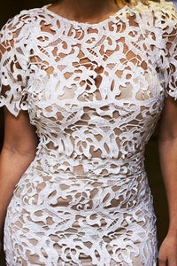 Cream White 2pcs Hollow-out Lace Midi Dress