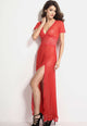 Red Mesh and Lace V Neck Lingerie Gown