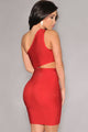 Red One-Shoulder Peep Hole Bandage Dress