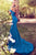 Blue Bare Shoulder Cross Backless Mermaid Floor-length Evening Dress