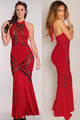 Glam Red Mesh Pattern Hourglass Evening Dress
