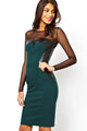 Green Midi Dress with PU and Mesh Inserts