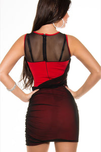 Black Red Mesh Sequined Bodycon Dress