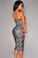 Black Lace Strapless Padded Knee Length Evening Dress