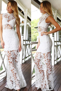 White Floral Lace Hollow Maxi Evening Dress