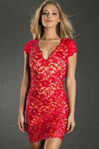 Red Handmade Lace Cutout Bodycon Dress