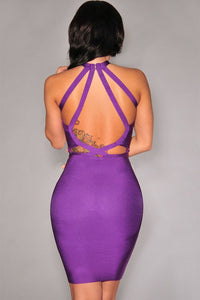 Purple Strappy Cut-Out Back Bandage Dress