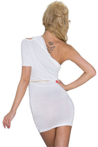 White Cut-out One-shoulder Plicated Bodycon Dress