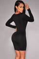 Black Long Sleeve Plunge Bodycon Dress